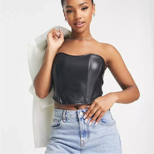 Bershka faux leather corset top in black size medium brand new with tags